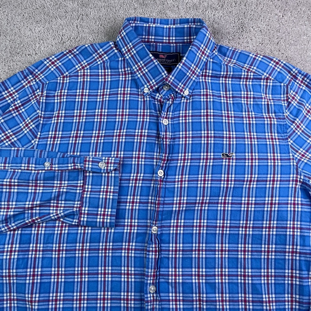 Vineyard Vines Shirt Mens XL Blue Plaid Lightweight Flannel Whale Preppy Coastal